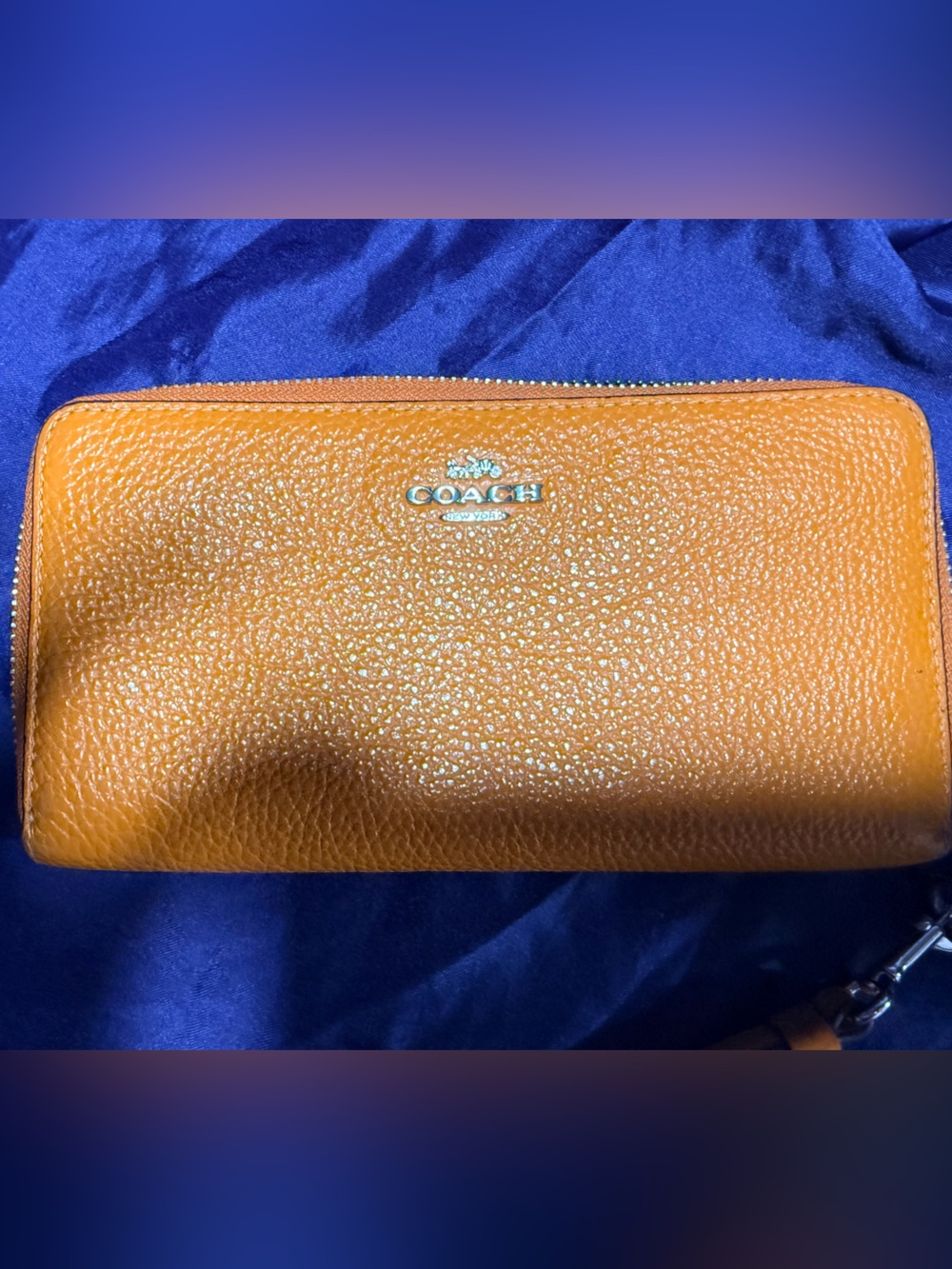 COACH Pebbled Zip Wallet in Tan Brown